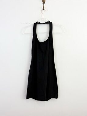 Vintage Y2K Badge Linen Cotton Blend Black Open Back Mini Dress Size 7